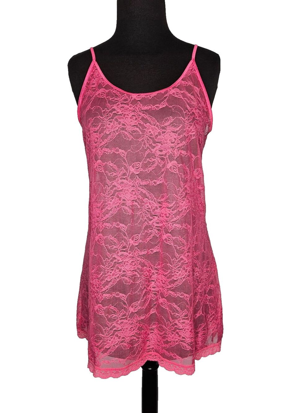 Vtg Victoria's Secret Sheer Lace Mini Slip Chemise Large Pink Y2K 90s Nightie
